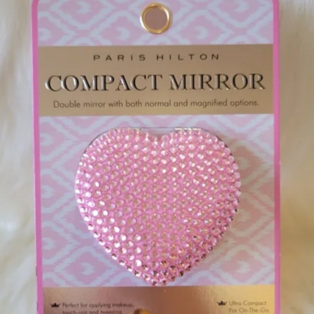 Paris Hilton Pink Rhinestone Heart Shaped Compact Mirror, New-in-Pack